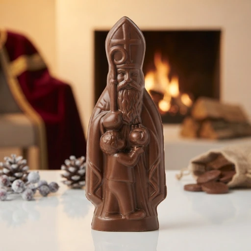 Figurine creuse de Saint-Nicolas en chocolat, faite main à Couthuin