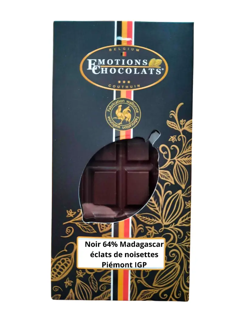 Dark chocolate tablet 64% with Piedmont IGP hazelnut pieces