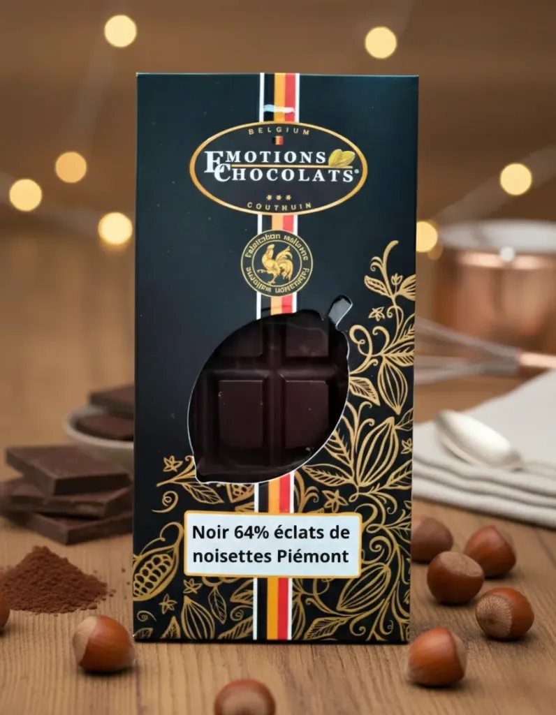 Dark chocolate tablet 64% with Piedmont IGP hazelnut pieces